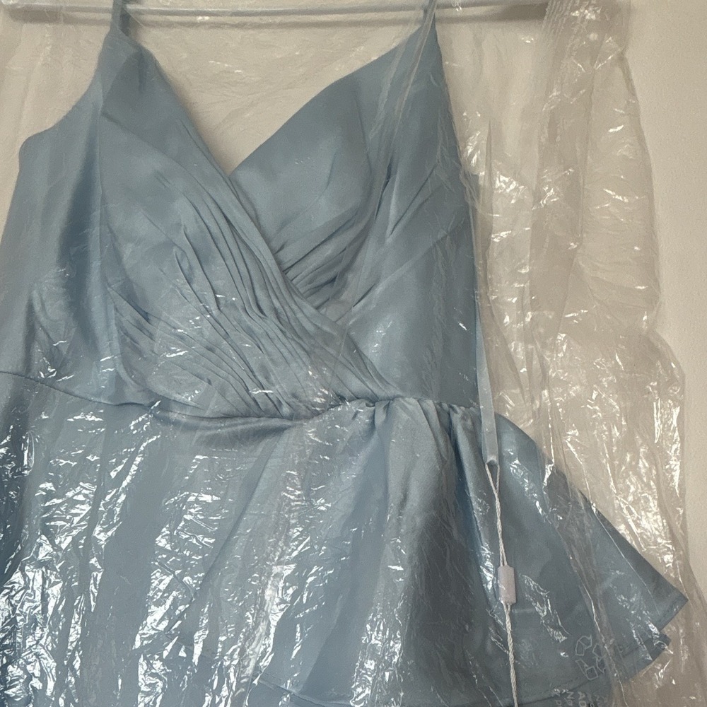 Mac Duggal Blue Sleeveless V-Neck Ruffle Slit Floor-Length Maxi Dress size 4 - Picture 5 of 7